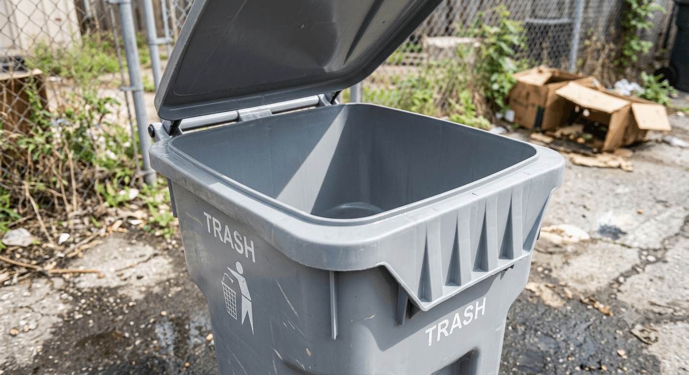 The same trash bin sparkling clean after TrashStache cleaning
